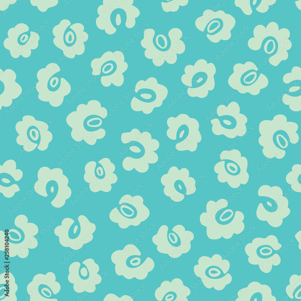 Leopard Print Seamless Vector Pattern. Leopard print design with floral elements in pastel turuoise colors.