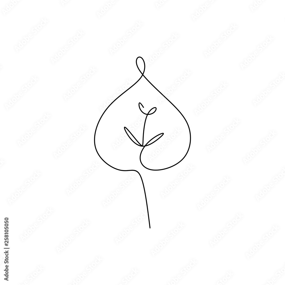 drawing continuous lines of leaves with simple lines. - obrazy, fototapety, plakaty 