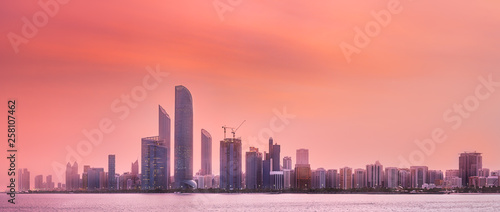 View of Abu Dhabi Skyline on a sunny day  UAE