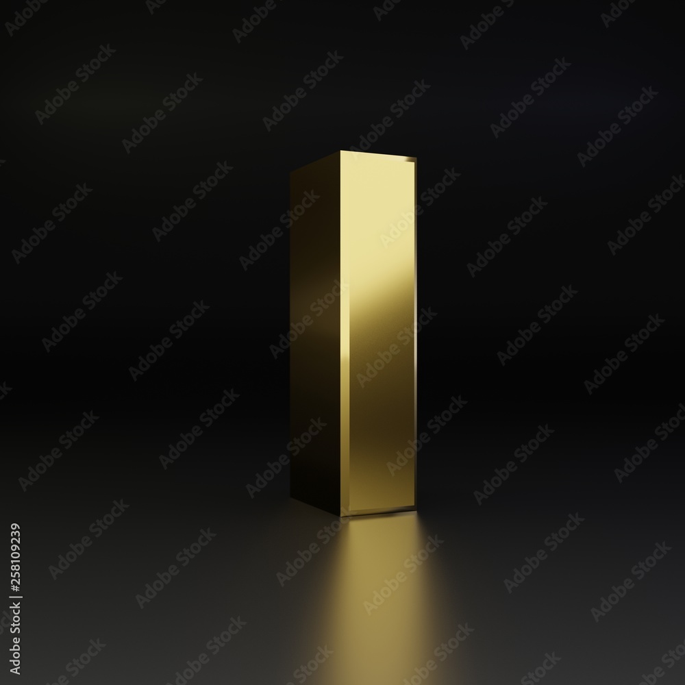 Golden letter I uppercase. 3D render shiny metal font isolated on black background Golden letter I uppercase. 3D render shiny metal font isolated on black background