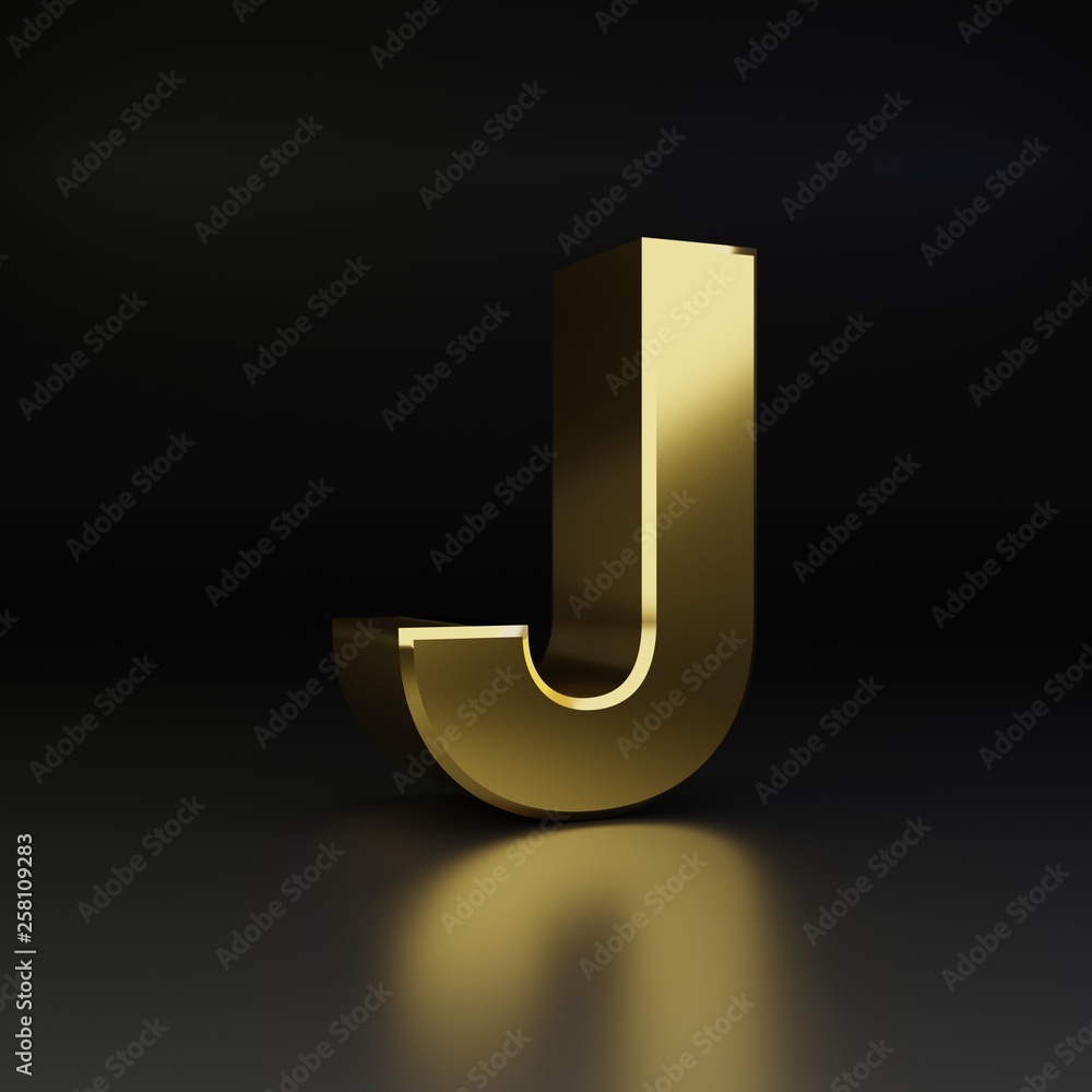 Golden letter J uppercase. 3D render shiny metal font isolated on black background Golden letter J uppercase. 3D render shiny metal font isolated on black background