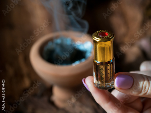 Arabian attar perfume or agarwood oil fragrances. photo