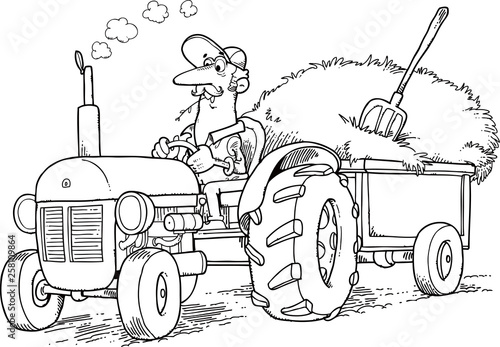 Tractor with trailer and grass