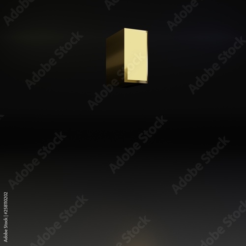 Golden quotes symbol. 3D render shiny metal font isolated on black background