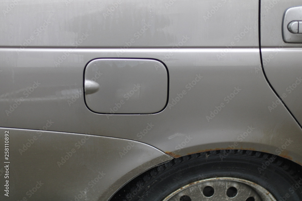 detail of car fuel tank grey