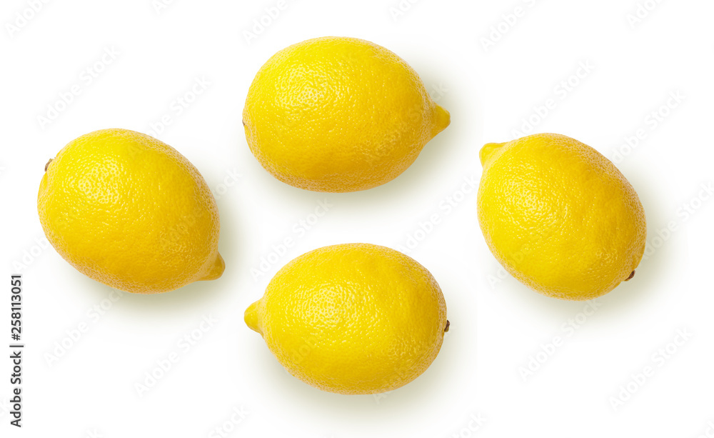 Lemons isolated on white background. Top view.