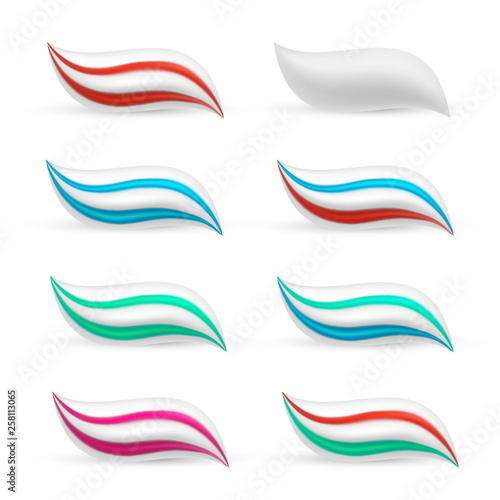 Toothpaste smear in three colours, medical care set