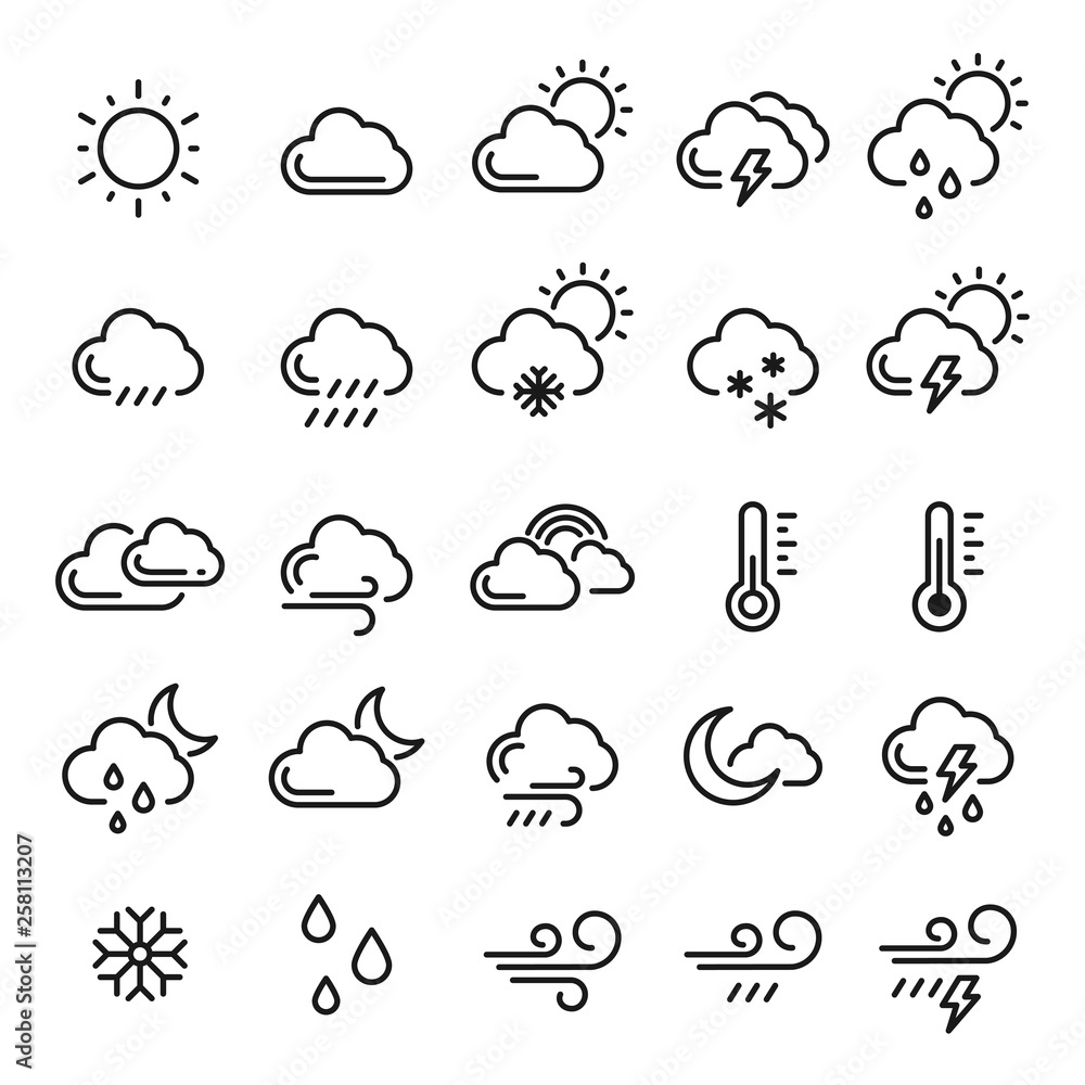 Weather icon set, meteorology and climate symbol - obrazy, fototapety, plakaty 