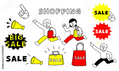 セールで買い物する人物セット