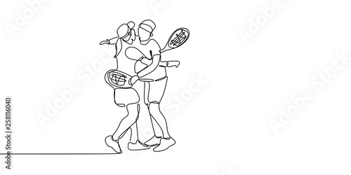 line drawing continues tennis players hug each other.