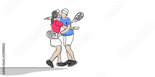 line drawing continues tennis players hug each other.