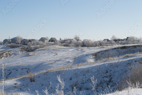 winter landscape with snow and blue sky