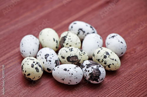 Quail eggs on the wooden table