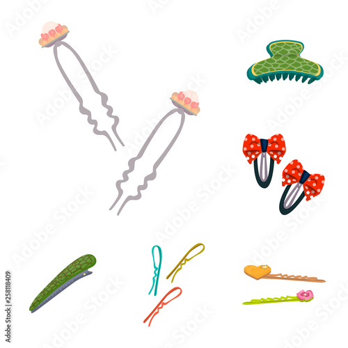 Vector design of barrette and hair logo. Set of barrette and accessories vector icon for stock.
