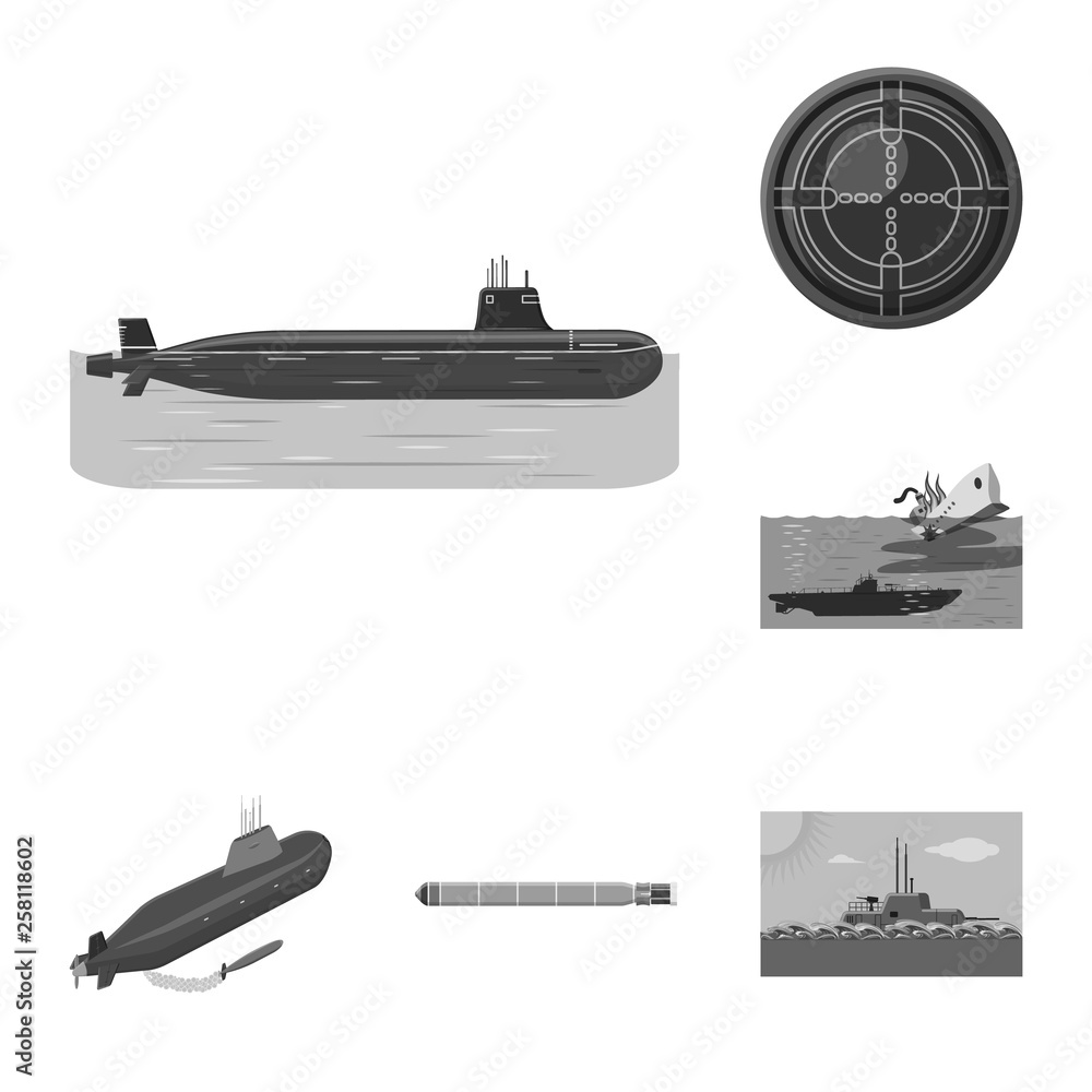 Isolated object of army and deep   icon. Set of army and nuclear vector icon for stock.