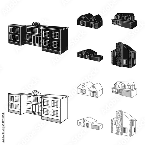 Isolated object of facade and housing symbol. Collection of facade and infrastructure stock vector illustration.