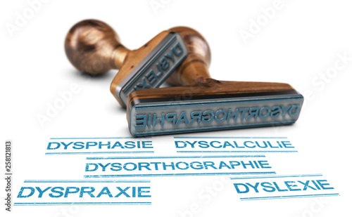 Liste des troubles dys dont la dysorthographie, la dyslexie et la dyscalculie. Problèmes cognitifs. photo