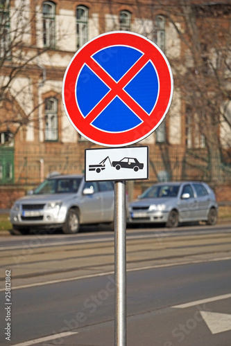 No stopping traffic sign on the road