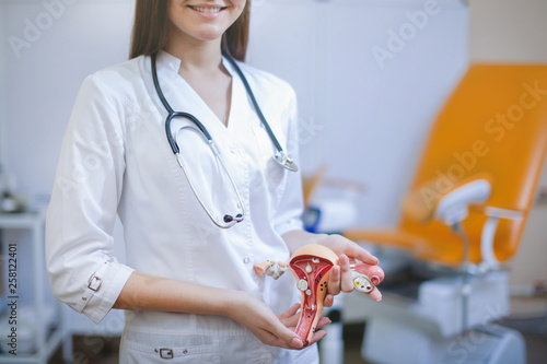 Obraz na plátně Cheerful gynecologist in the cabinet