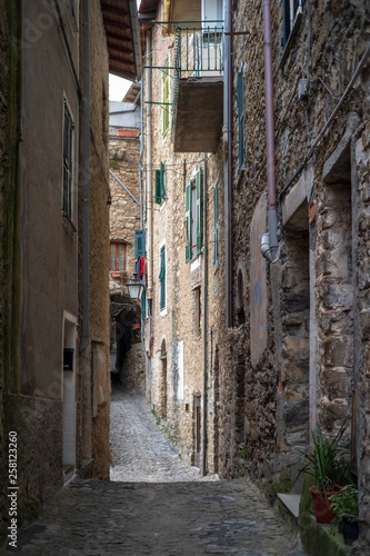 Typical Italian narrow street  Apricale  Italy
