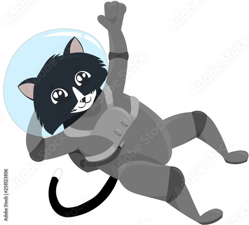 Cat cosmonaut in the helmet. Design for a holiday, postcards, clothing, stationery. Illustrations for children.