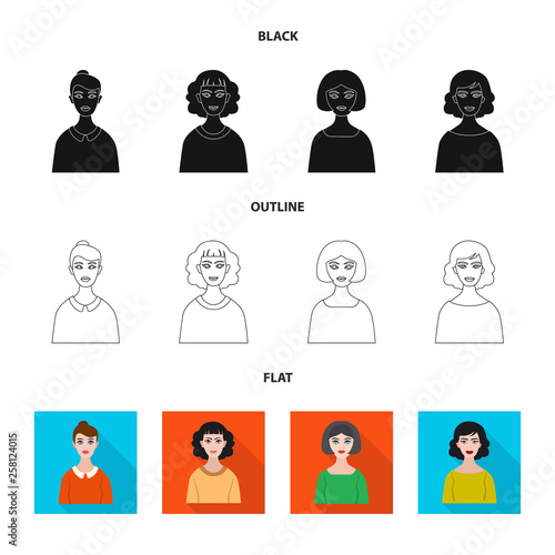 Isolated object of hairstyle and profession  symbol. Collection of hairstyle and character  stock symbol for web.