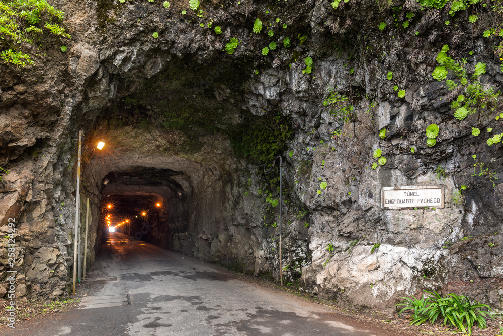 Beautiful view of the old tunnel Eng Duarte Pacheco during a road trip on the island Madeira
