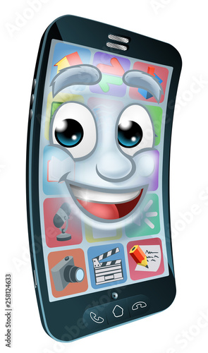 A mobile phone cell mascot cartoon character graphic illustration