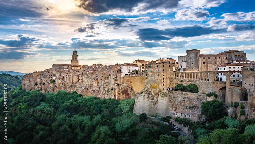 Panoramic view of an old town Pitigliano, small old town in Maremma Region in Tuscany, Italy