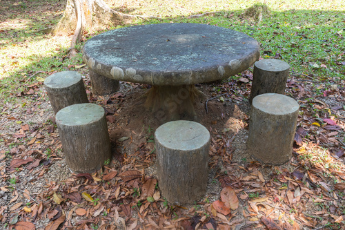 outdoor stone table set for picnic at Khao Pu Khao Ya National Park, Phatthalung, Thailand