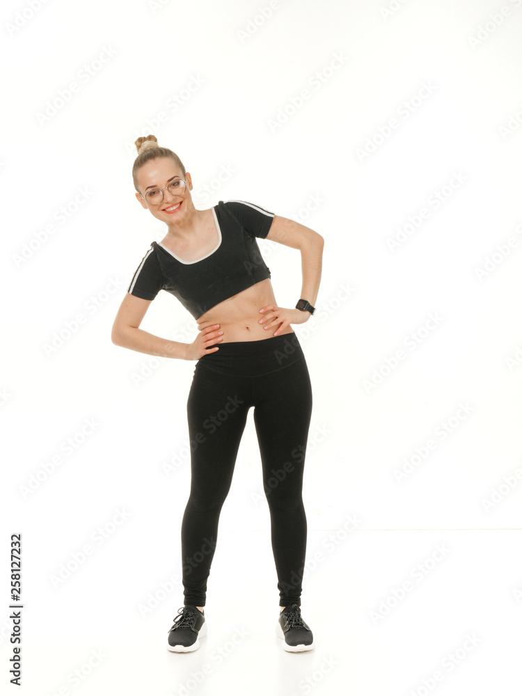 girl doing fitness on a white background. girl doing fitness on a white background.