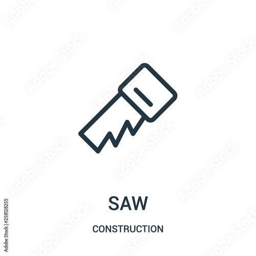 saw icon vector from construction collection. Thin line saw outline icon vector illustration.