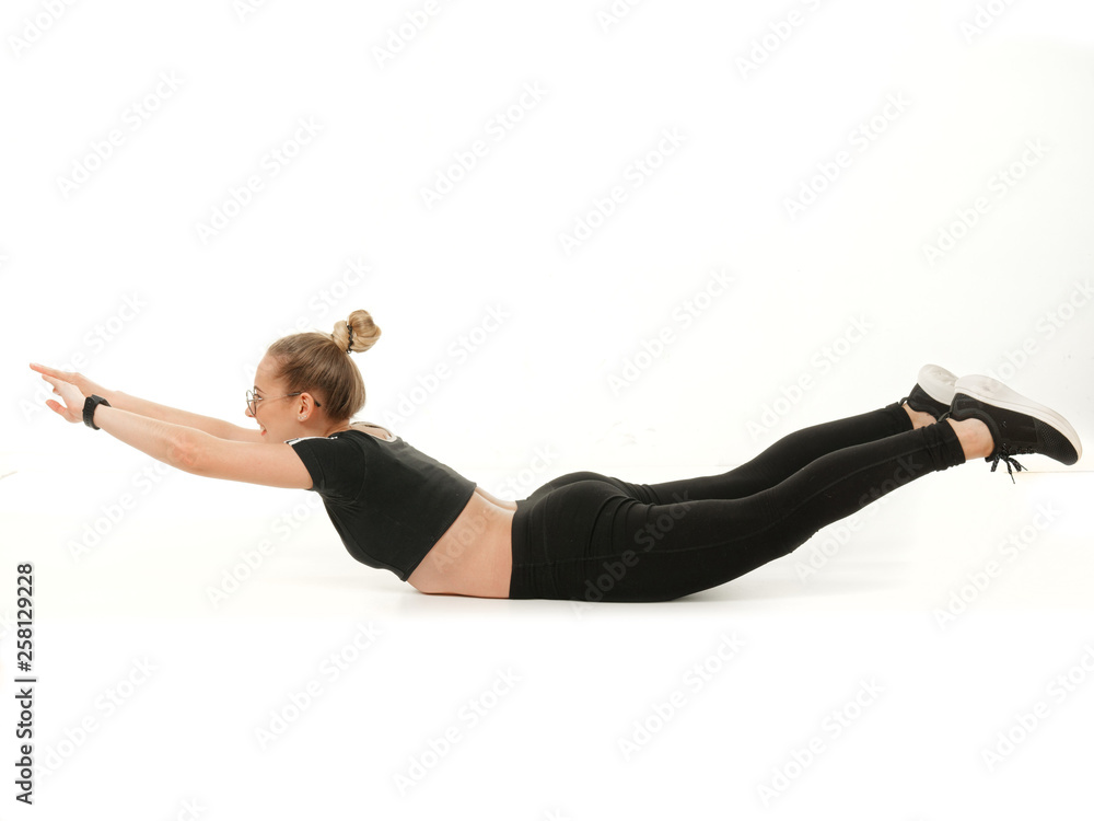 girl doing fitness on a white background. girl doing fitness on a white background.