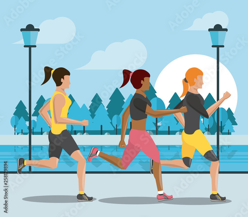 Fitness people running silhouette