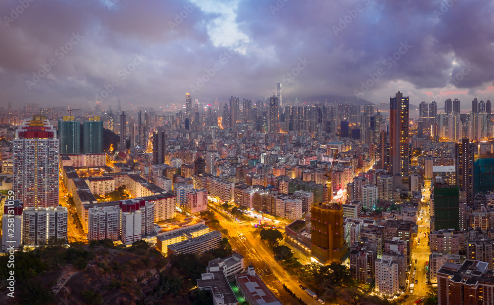 Panoramic view from above of Nightscape at Sham Shui Po District view from Garden Hill,Hong Kong Panoramic view from above of Nightscape at Sham Shui Po District view from Garden Hill,Hong Kong