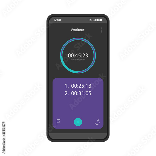 Workout timer smartphone interface vector template