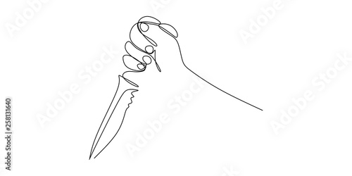 one line drawing of the hand is holding the knife.