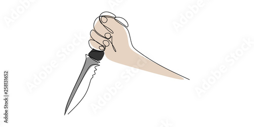 line drawing and the hand is holding the knife.