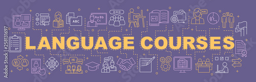 Foreign language learning courses word concepts banner