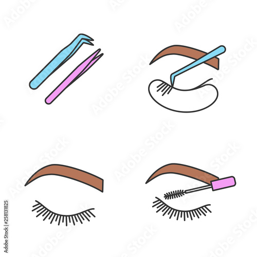 Eyelash extension color icons set