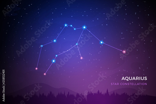 Aquarius star constellation on the beautiful night sky vector illustration