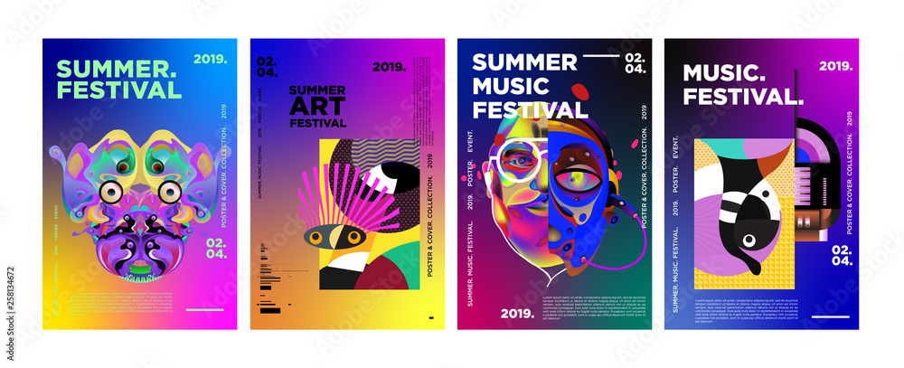 Fototapeta Letni Kolorowy Festiwal Sztuki i Muzyki Plakat i szablon okładki na wydarzenie, magazyn i baner internetowy.
