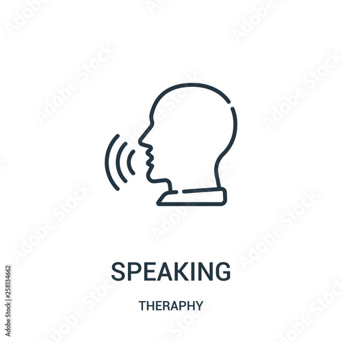 speaking icon vector from theraphy collection. Thin line speaking outline icon vector illustration.