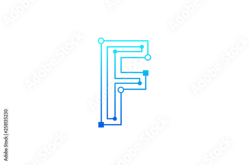 Letter F logo design template. Line art logo type design concept of Abstract technology logo