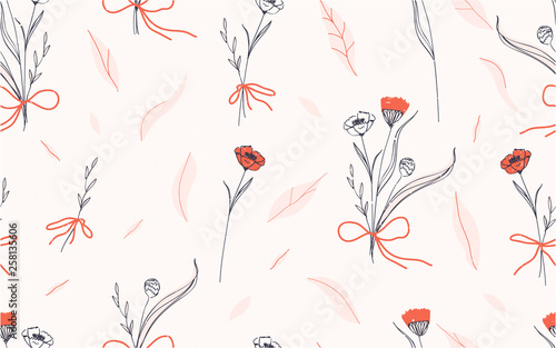 Modern flower illustration pattern. Creative collage contemporary floral pattern. Fashionable template for design