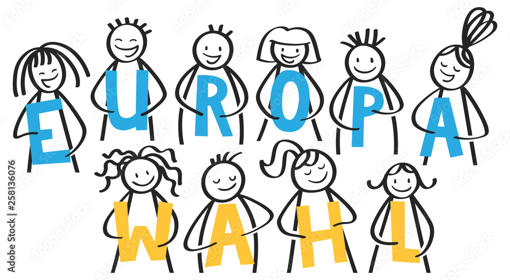 EUROPAWAHL Strichfiguren halten Buchstaben