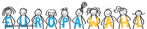 EUROPAWAHL Strichfiguren halten Buchstaben Banner