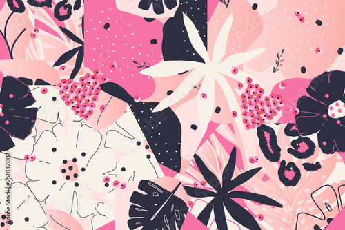 Modern Leopard pattern design with flowers. Good for t-shirt textile graphic design, wallpaper, wrapping paper. Fashionable template for design.