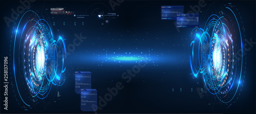  Futuristic circle vector HUD interface screen design. Abstract style on blue background. Abstract vector background. Abstract technology communication design innovation concept background. 