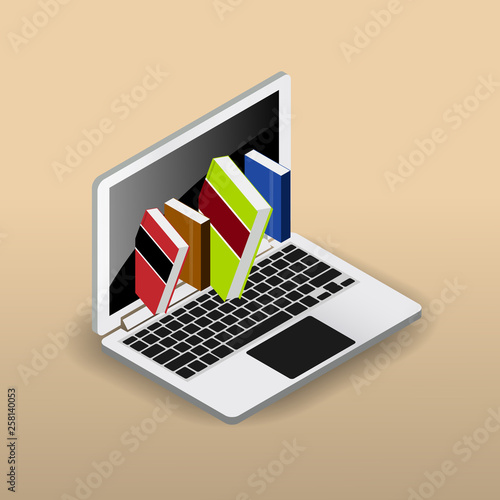 Online library. Online bookstore. Isometrict Laptop. photo